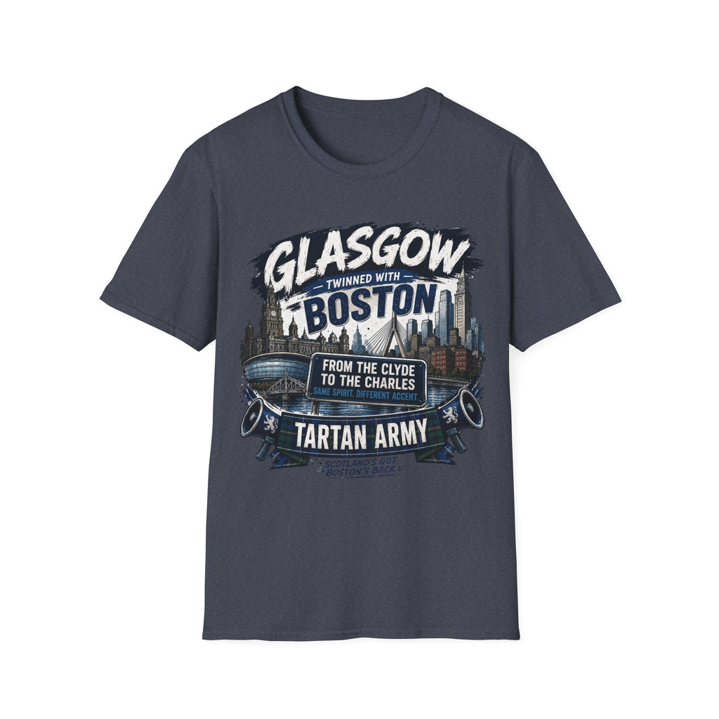 Glasgow Twinned With Boston T-Shirt — 'Tartan Army' City Skyline Tee
