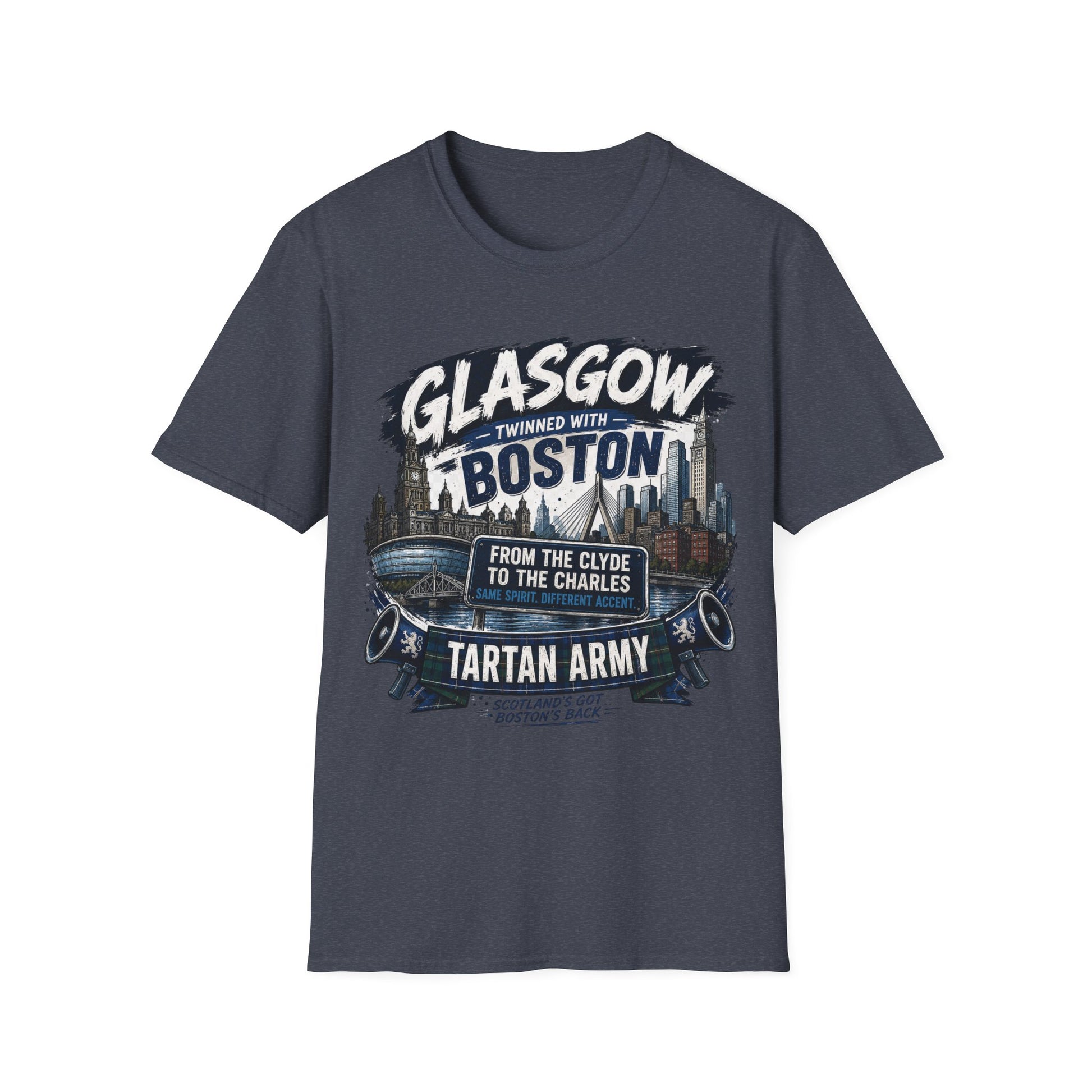 Glasgow Twinned With Boston T-Shirt — 'Tartan Army' City Skyline Tee