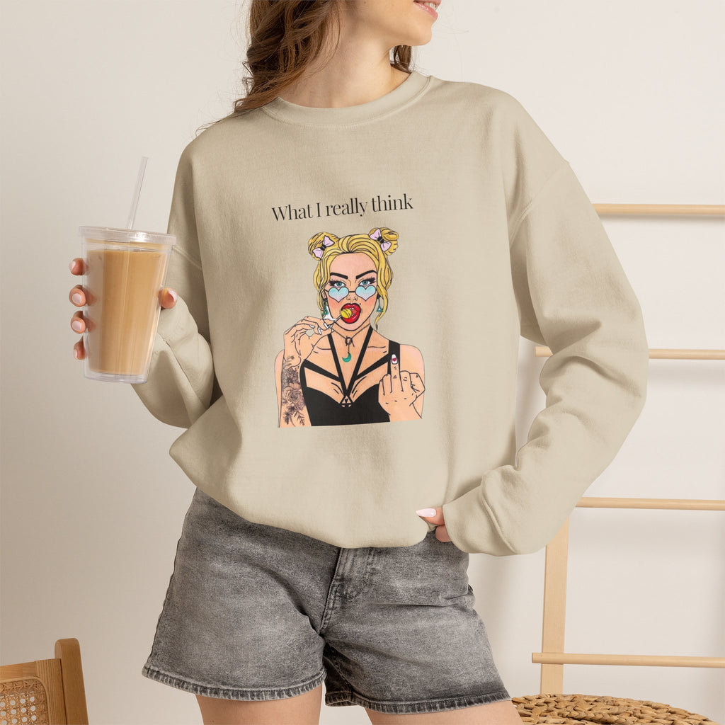 Sweatshirt — "What I Really Think" Edgy Tattooed Pop Art Crewneck