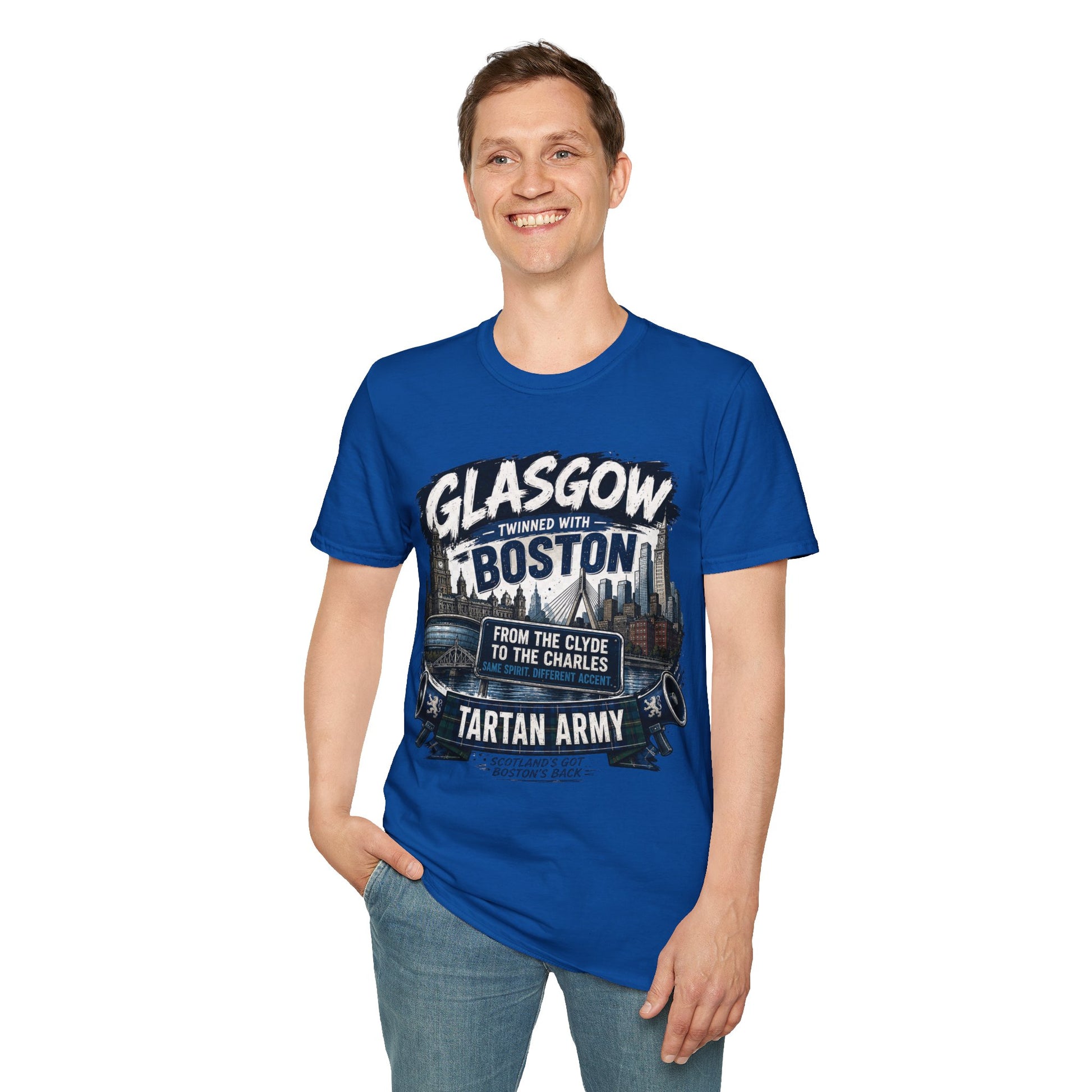 Glasgow Twinned With Boston T-Shirt — 'Tartan Army' City Skyline Tee