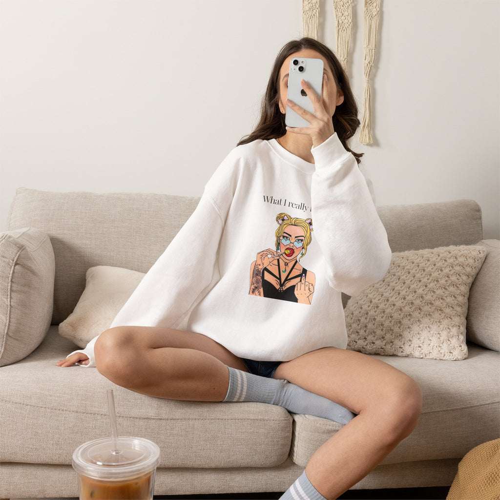 Sweatshirt — "What I Really Think" Edgy Tattooed Pop Art Crewneck