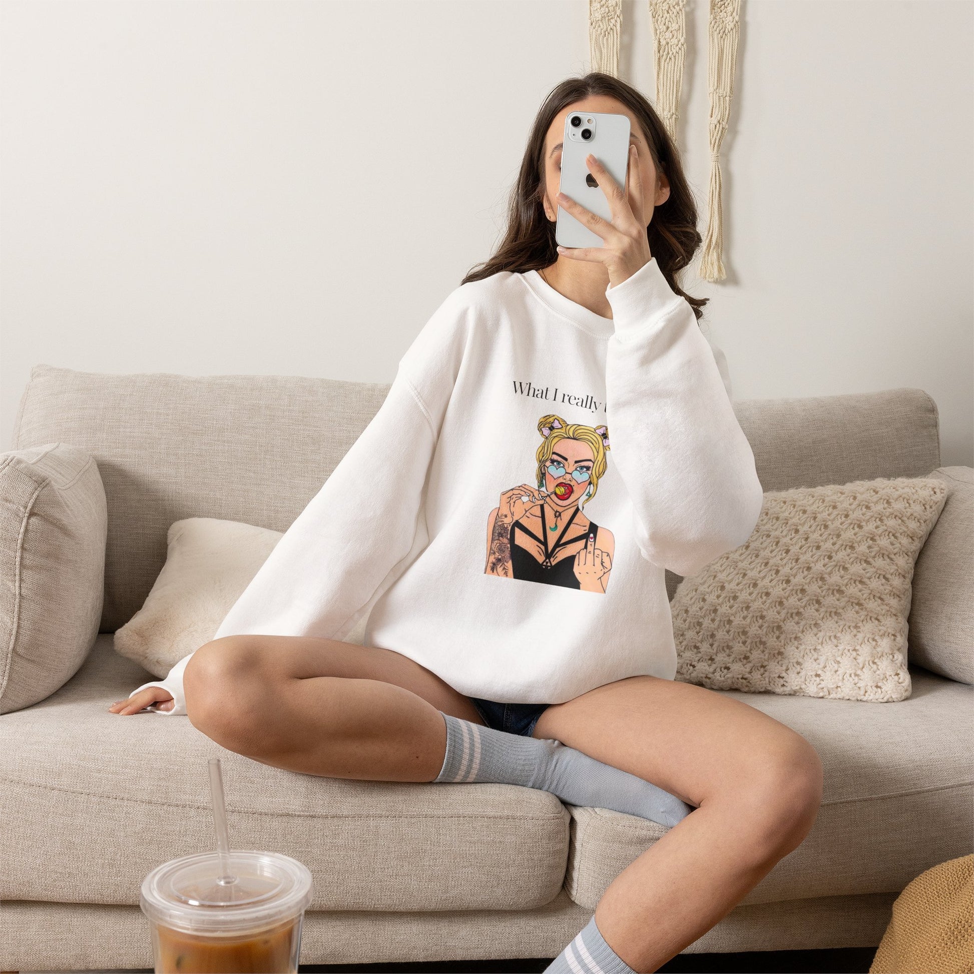Sweatshirt — "What I Really Think" Edgy Tattooed Pop Art Crewneck
