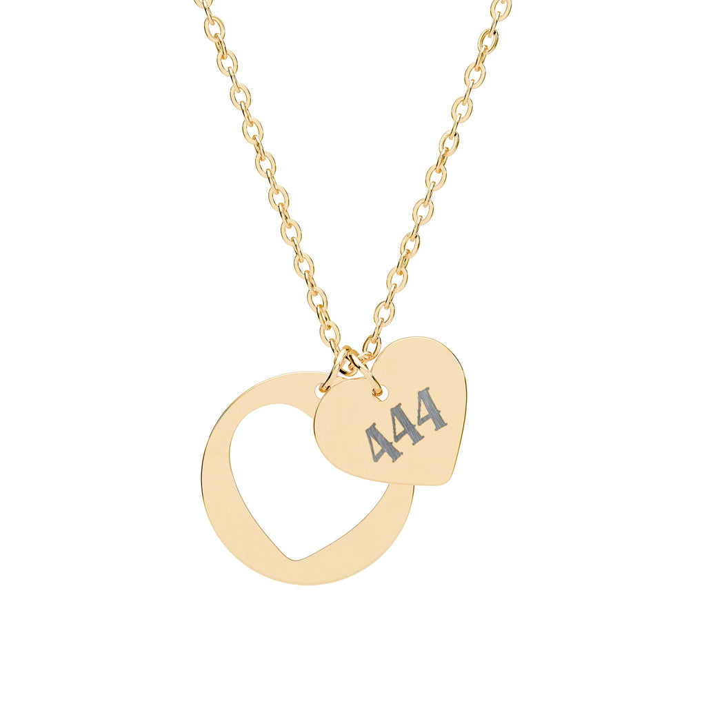 444 Angel Number Protection Necklace – Engraved Heart Cutout Pendant in Silver Stainless Steel, Rose Gold & Gold