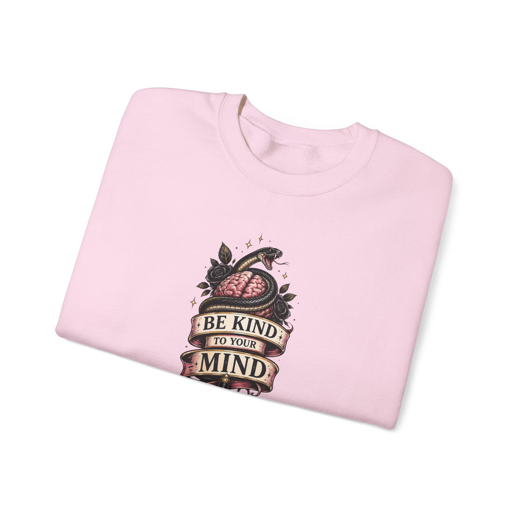 "Be Kind to Your Mind" Floral Tattoo Mental Health Design Crewneck Sweatshirt