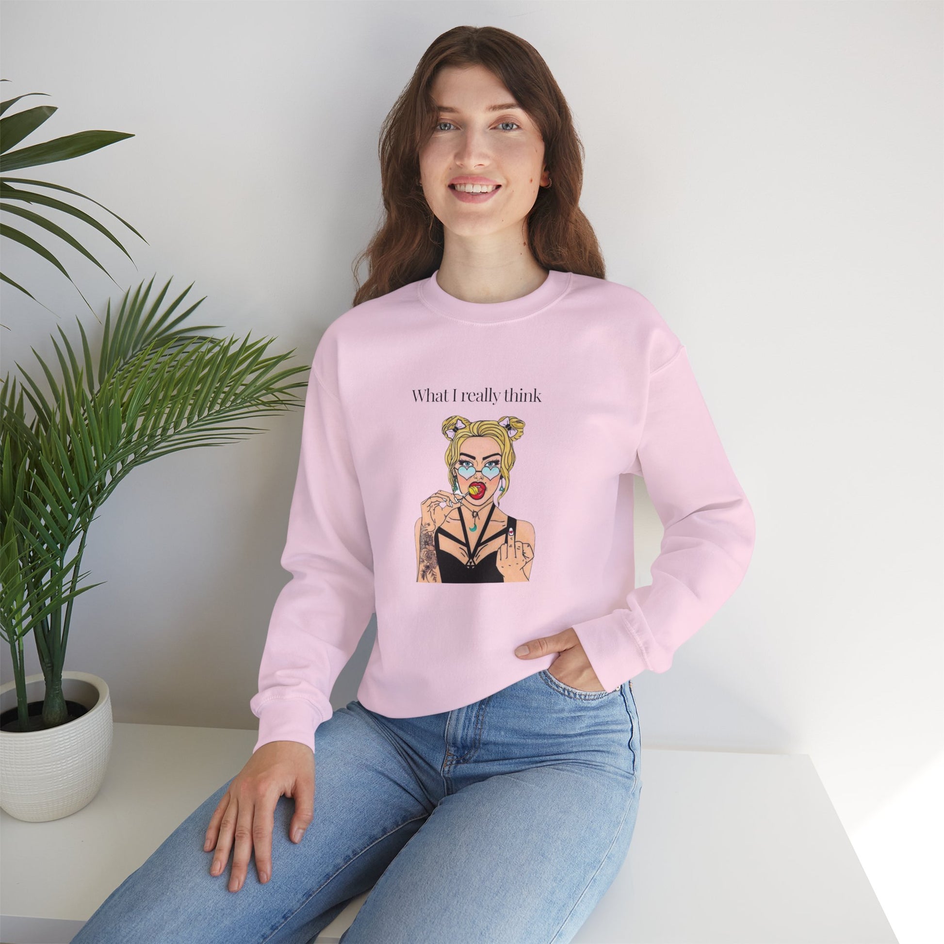 Sweatshirt — "What I Really Think" Edgy Tattooed Pop Art Crewneck