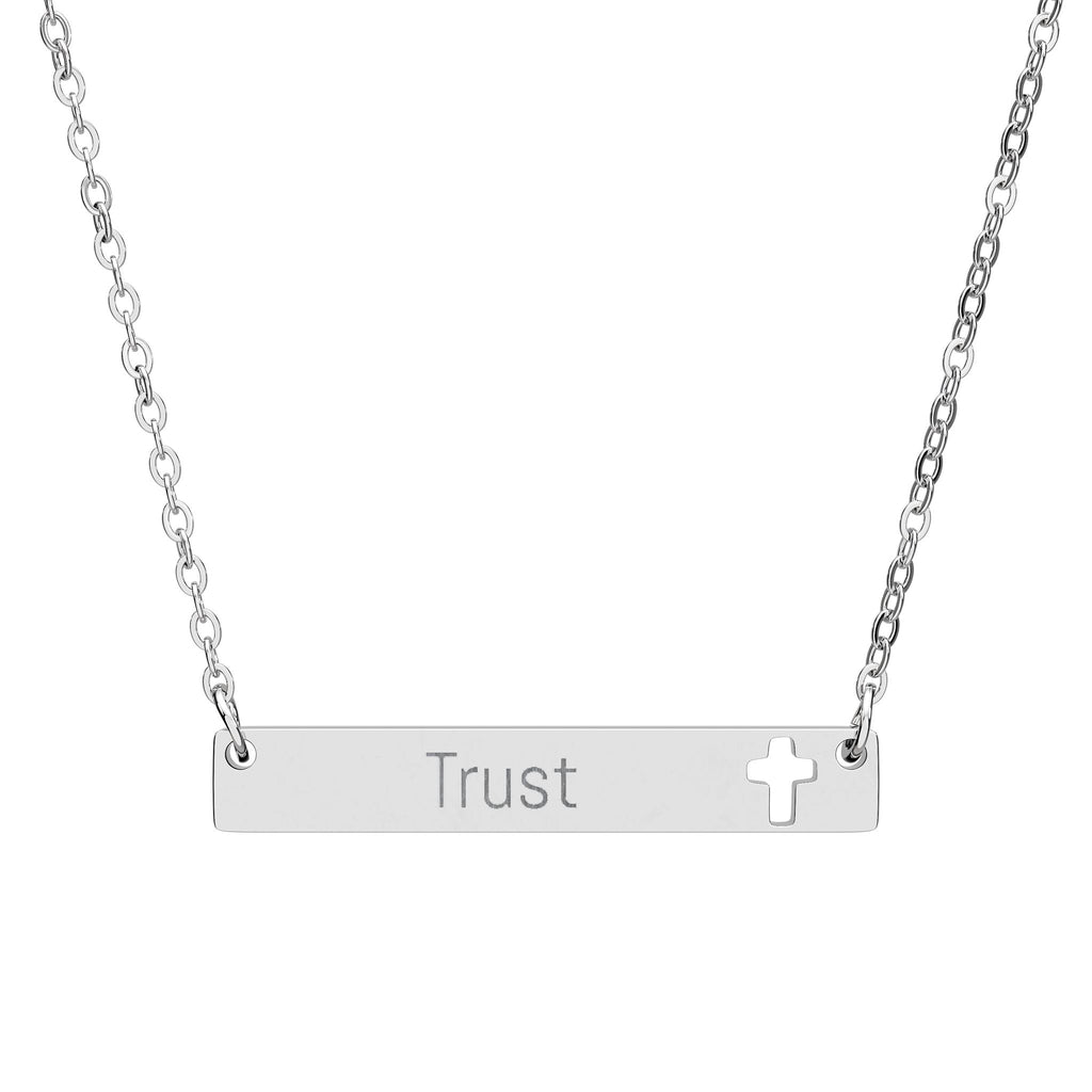 Personalised Cross Bar Necklace – Custom Christian Name, Bible Verse or Faith Message | Engraved Cross Necklace Gift