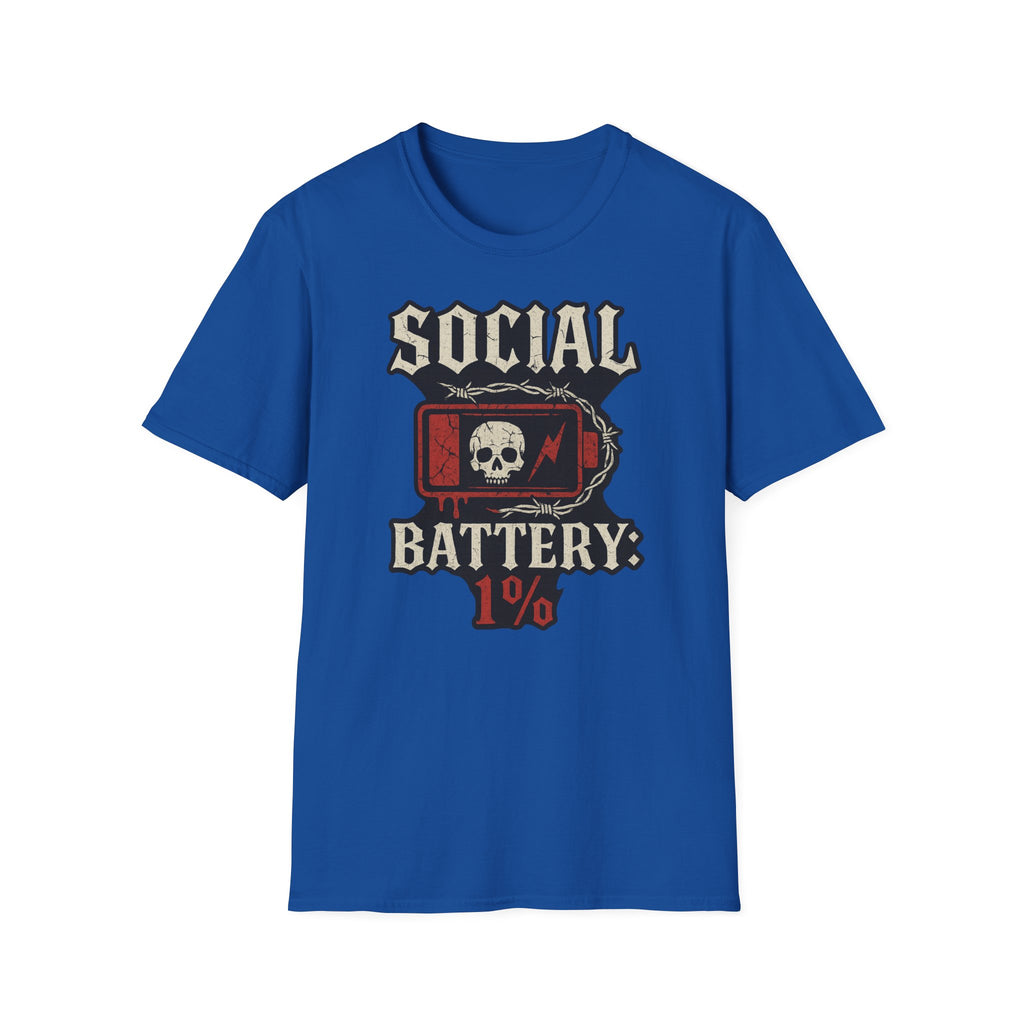 Social Battery Unisex T‑Shirt — Skull Low Battery Graphic Tee