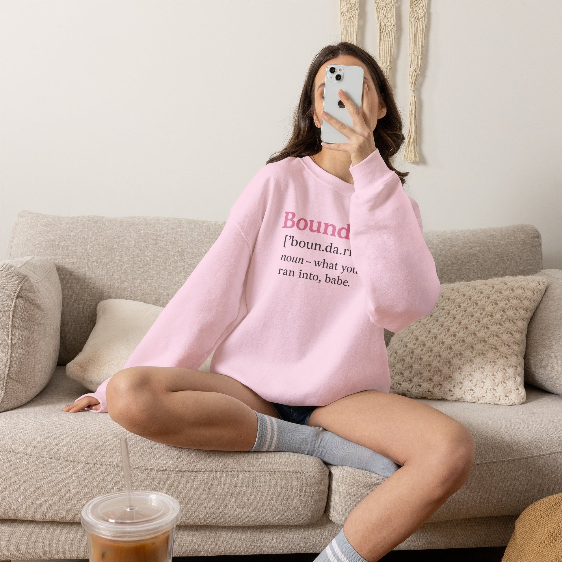 Boundaries Definition Sweatshirt — "Boundaries ... what you just ran into, babe." Soft Crewneck