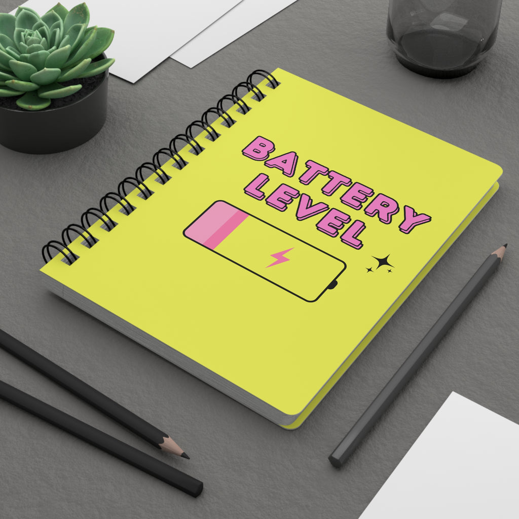Battery Level Spiral Notebook — Cute Relatable Aesthetic Journal