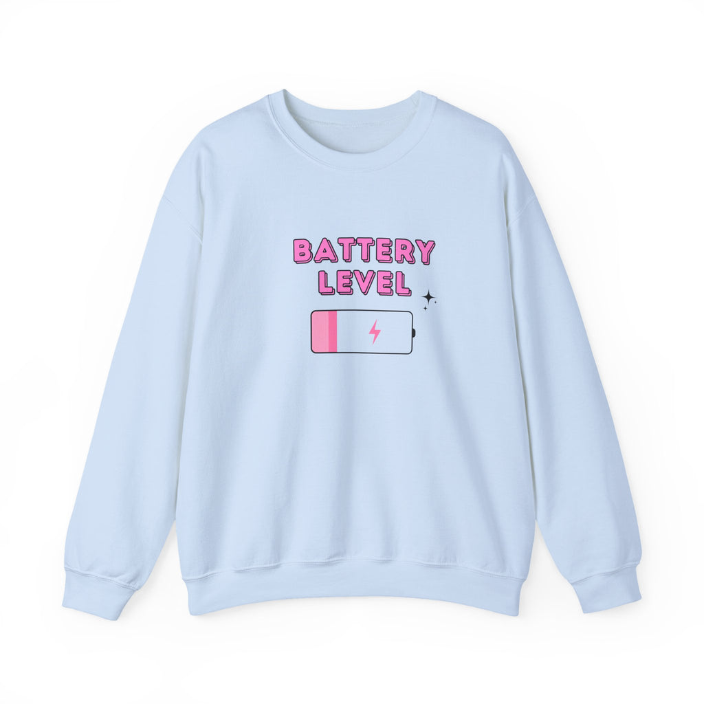 Battery Level Crewneck Sweatshirt — Cute Pink Low Battery Graphic