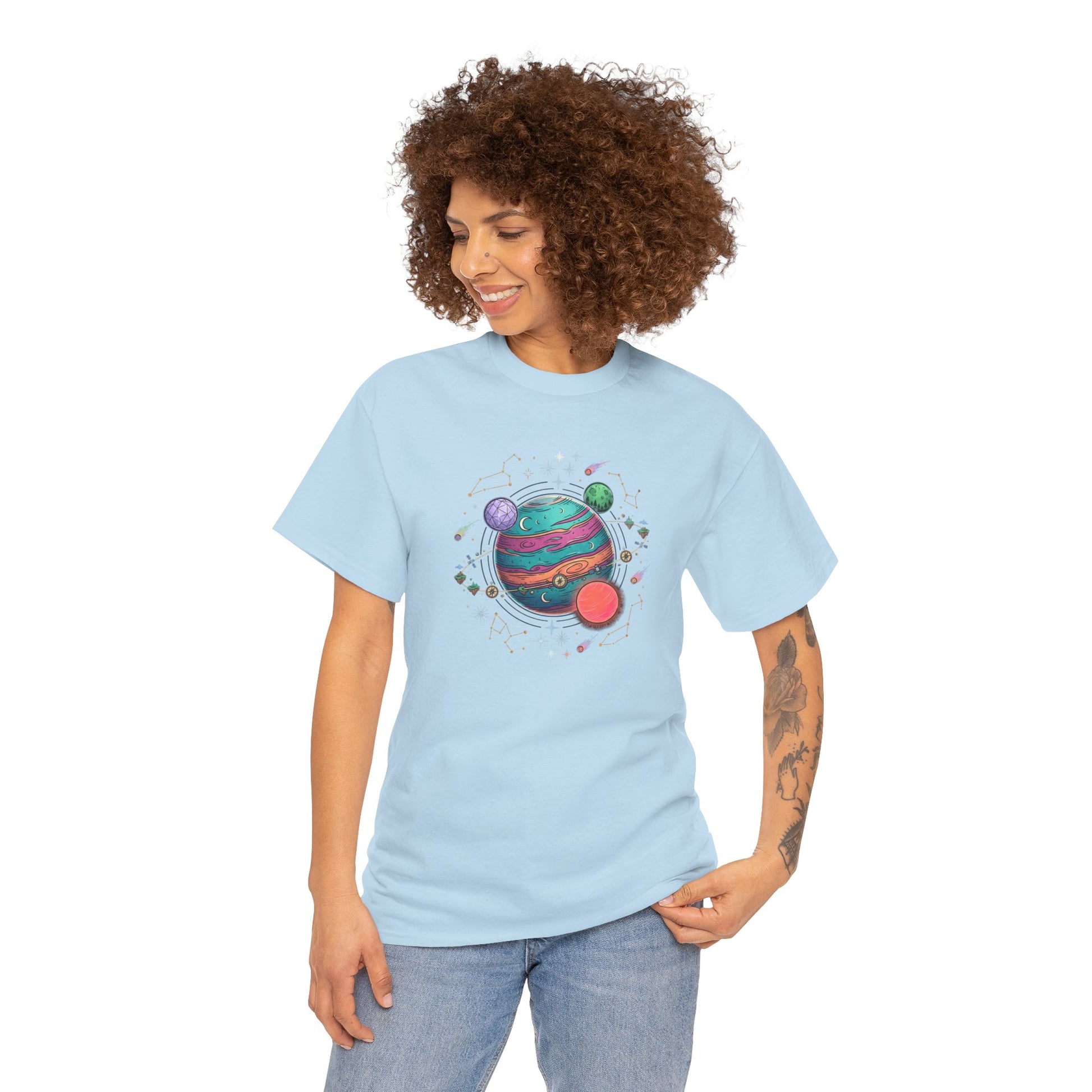 Planetary Watercolor Tee — Colorful Space Graphic T-Shirt