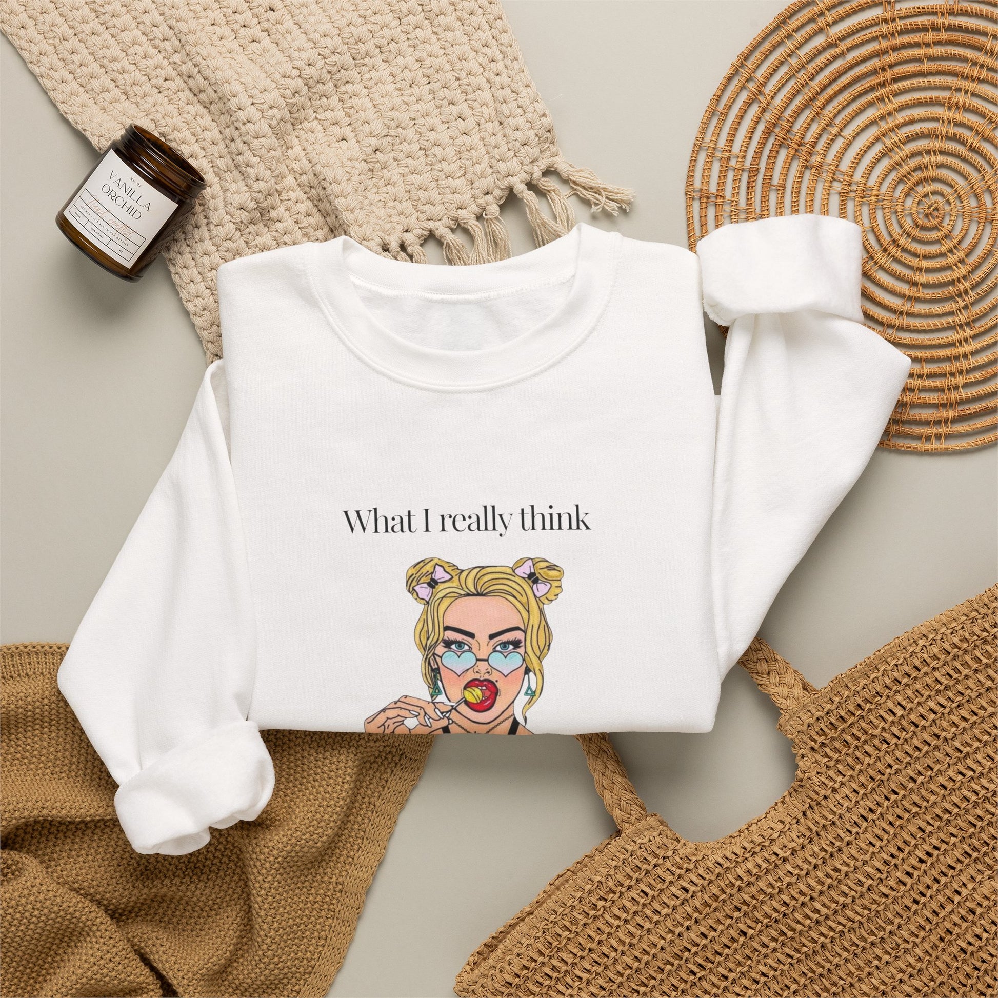 Sweatshirt — "What I Really Think" Edgy Tattooed Pop Art Crewneck