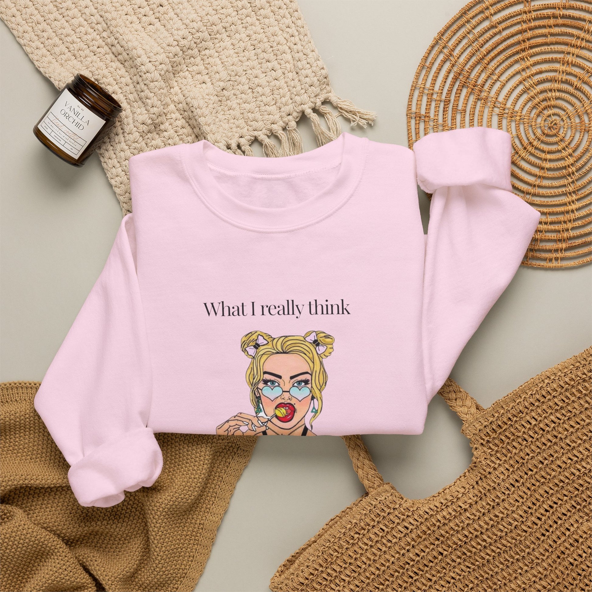 Sweatshirt — "What I Really Think" Edgy Tattooed Pop Art Crewneck