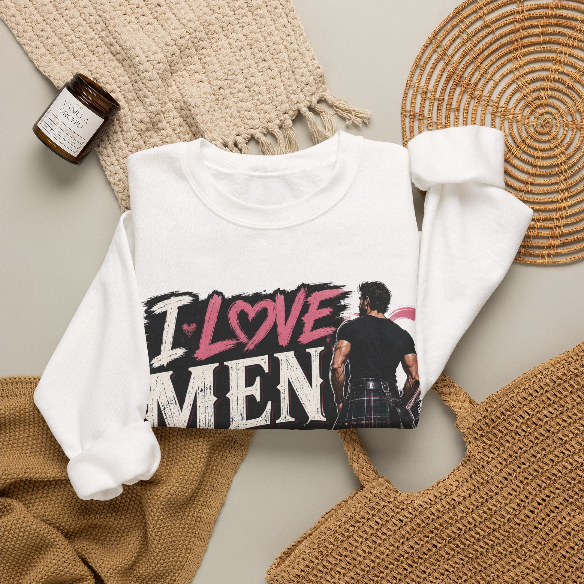 Crewneck Sweatshirt - "I Love Men in Kilts" Scottish Highland Kilt Lover Sweater