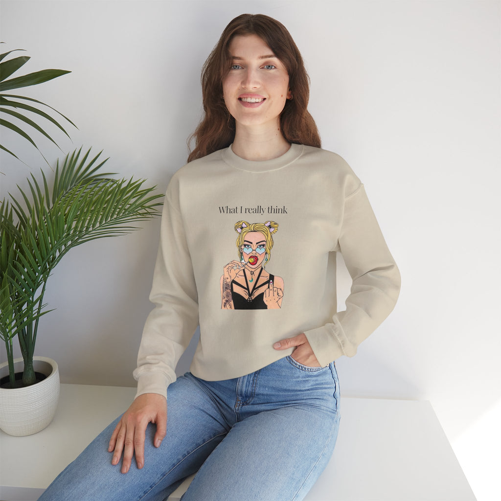 Sweatshirt — "What I Really Think" Edgy Tattooed Pop Art Crewneck