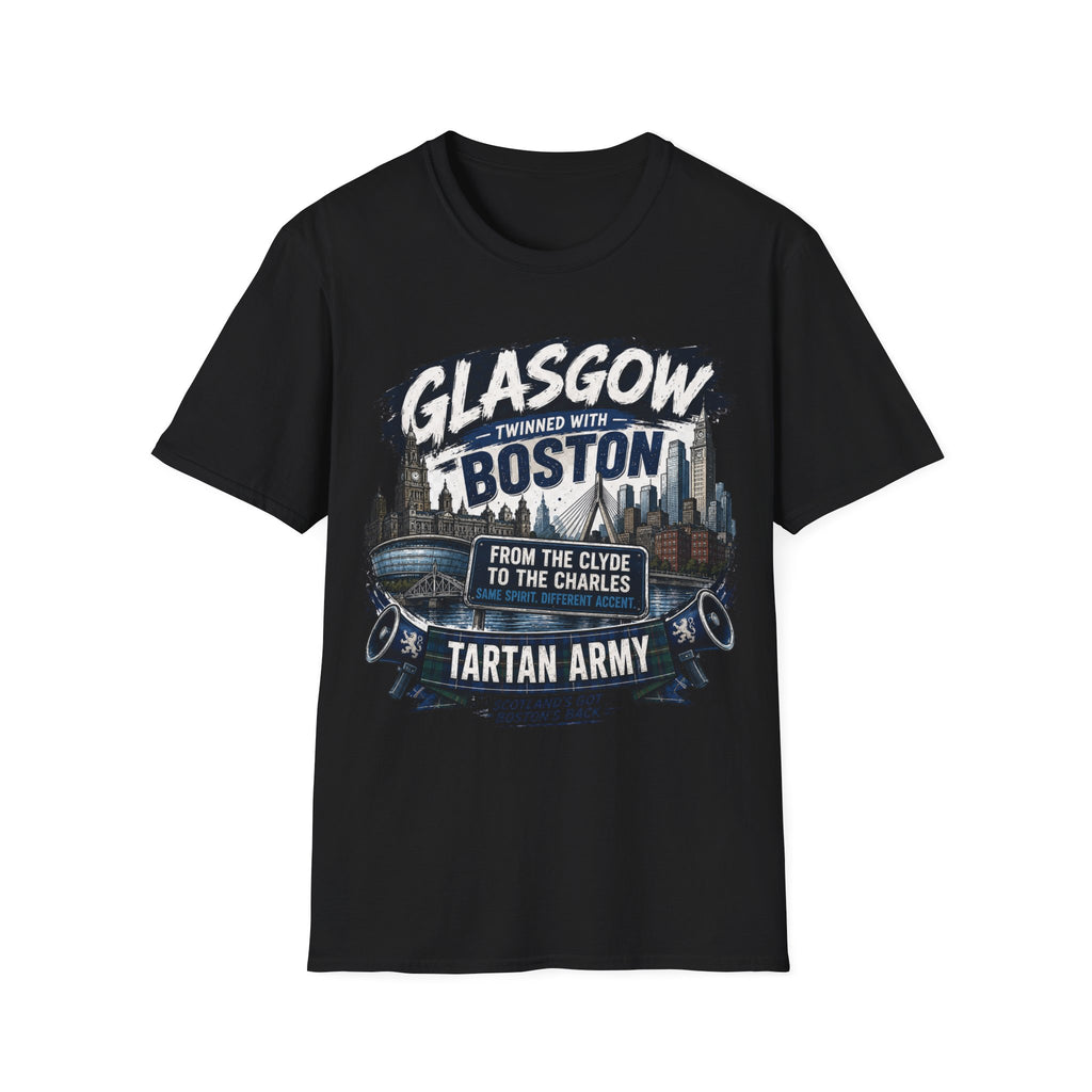 Glasgow Twinned With Boston T-Shirt — 'Tartan Army' City Skyline Tee