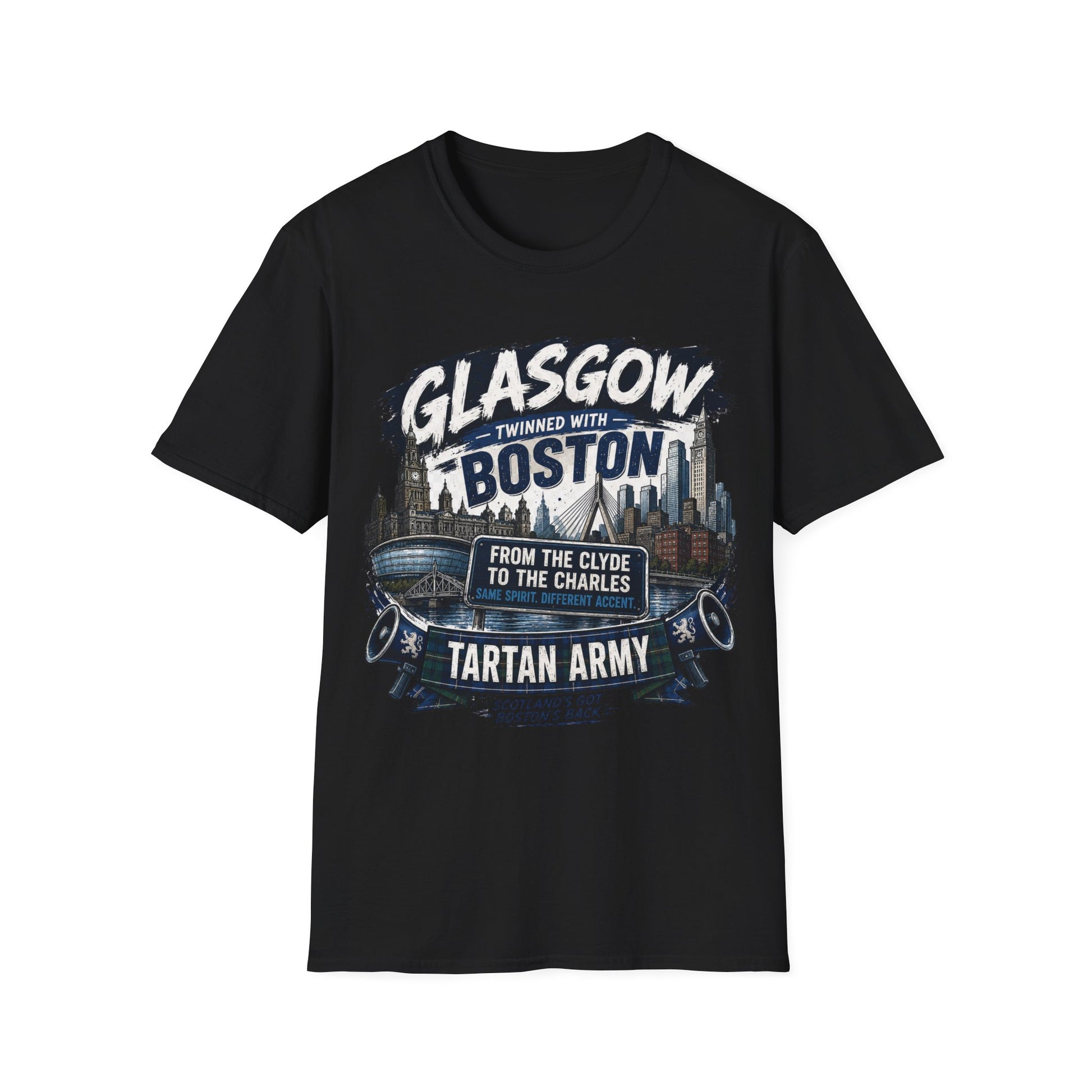 Glasgow Twinned With Boston T-Shirt — 'Tartan Army' City Skyline Tee