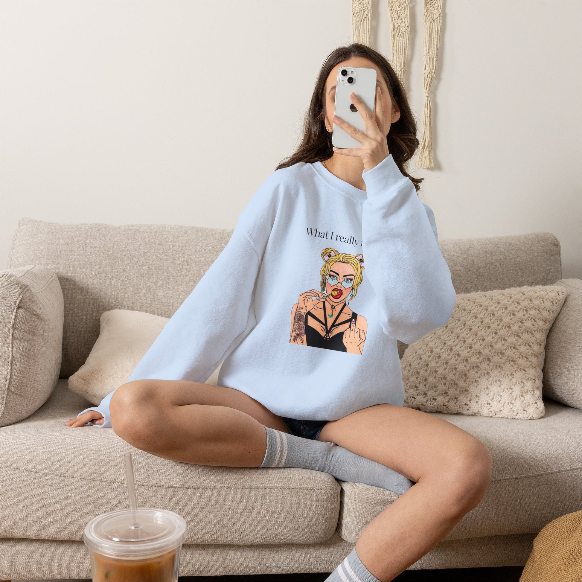 Sweatshirt — "What I Really Think" Edgy Tattooed Pop Art Crewneck