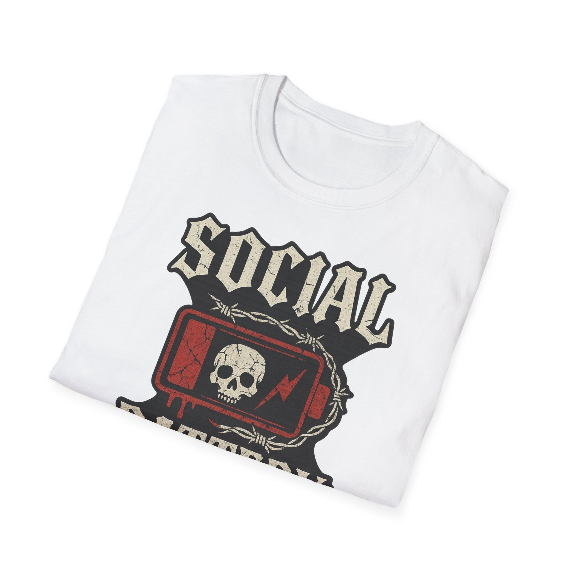 Social Battery Unisex T‑Shirt — Skull Low Battery Graphic Tee