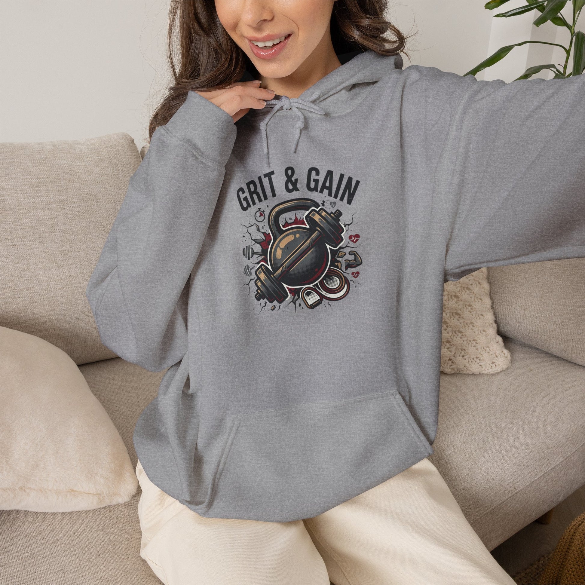 Grit & Gain Weightlifting Hoodie — Motivational Gym Pullover for Lifters