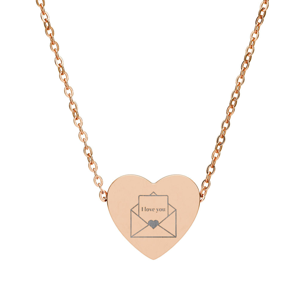 Engraved Heart Necklace Envelope Necklace — Love Letter Pendant - Meaningful Gift For Her
