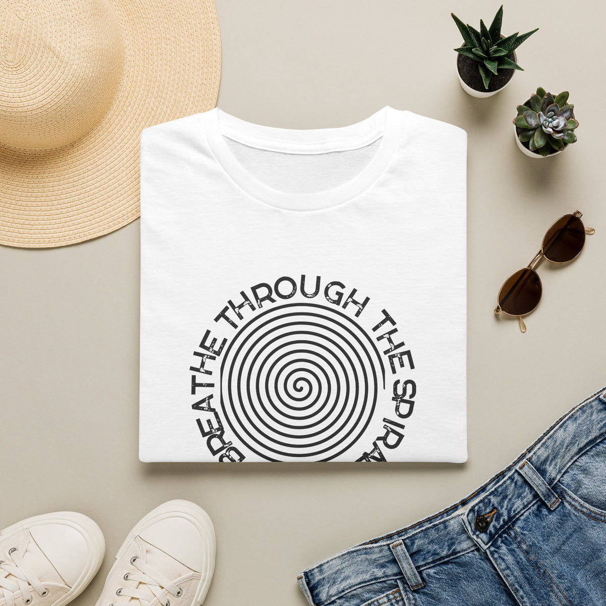 Mental Health Breathe Through the Spiral T-Shirt — Mindful Spiral Graphic Tee for Meditation & Relaxation