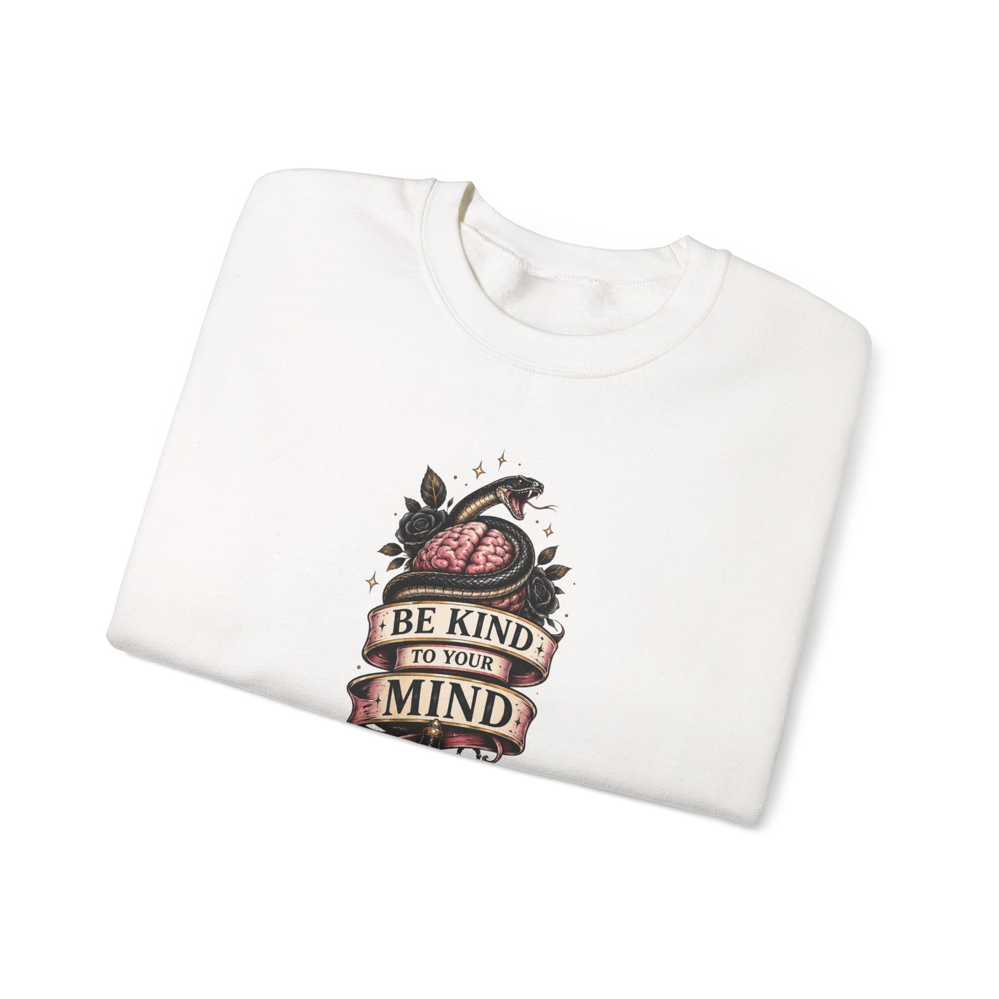 "Be Kind to Your Mind" Floral Tattoo Mental Health Design Crewneck Sweatshirt