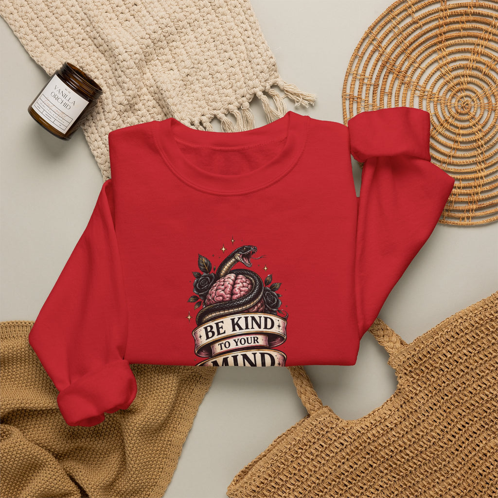 "Be Kind to Your Mind" Floral Tattoo Mental Health Design Crewneck Sweatshirt