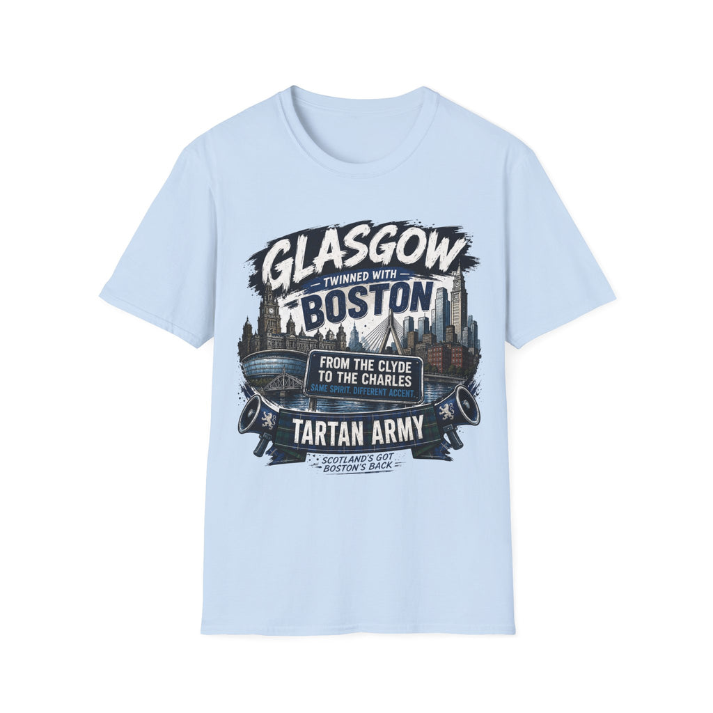 Glasgow Twinned With Boston T-Shirt — 'Tartan Army' City Skyline Tee