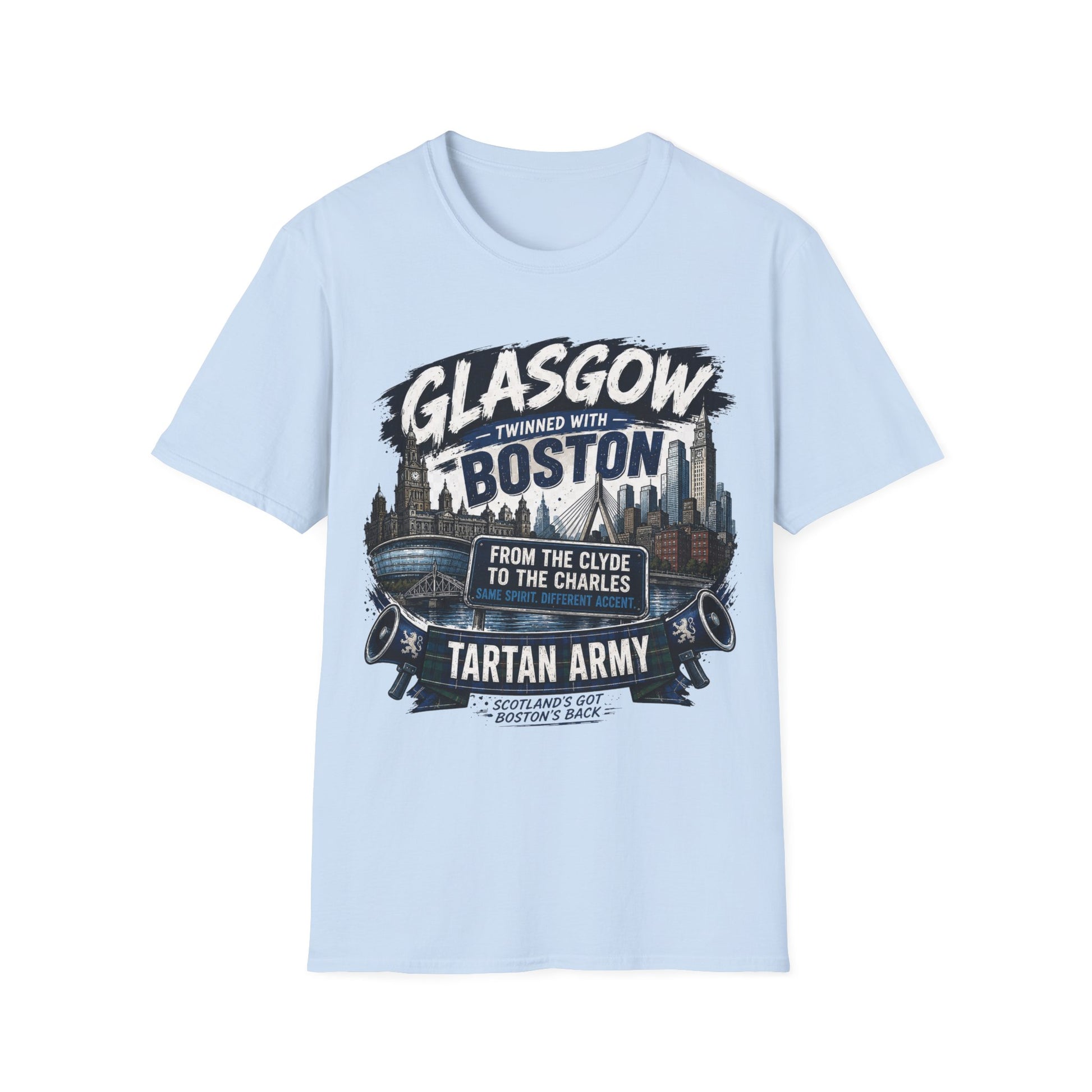 Glasgow Twinned With Boston T-Shirt — 'Tartan Army' City Skyline Tee