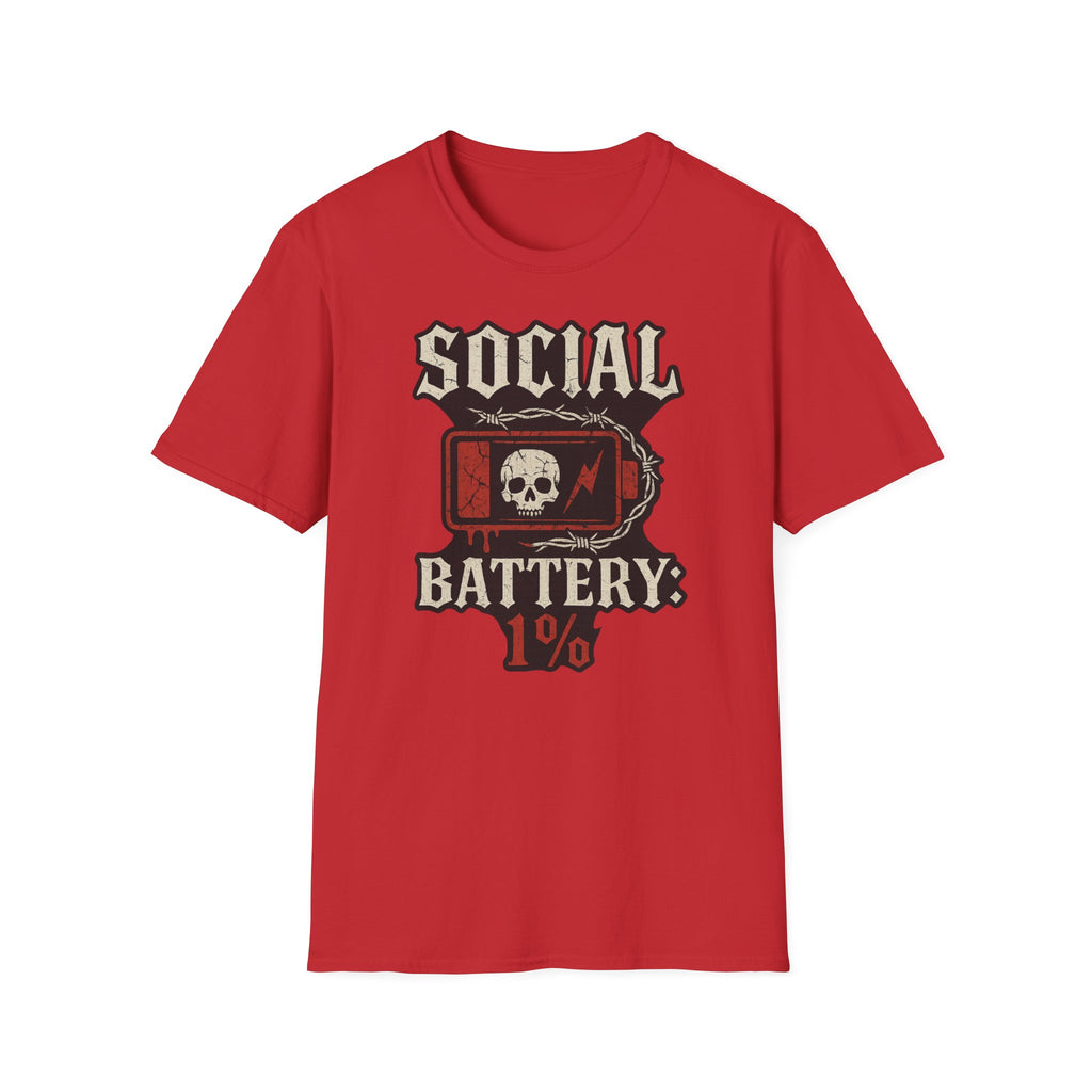 Social Battery Unisex T‑Shirt — Skull Low Battery Graphic Tee
