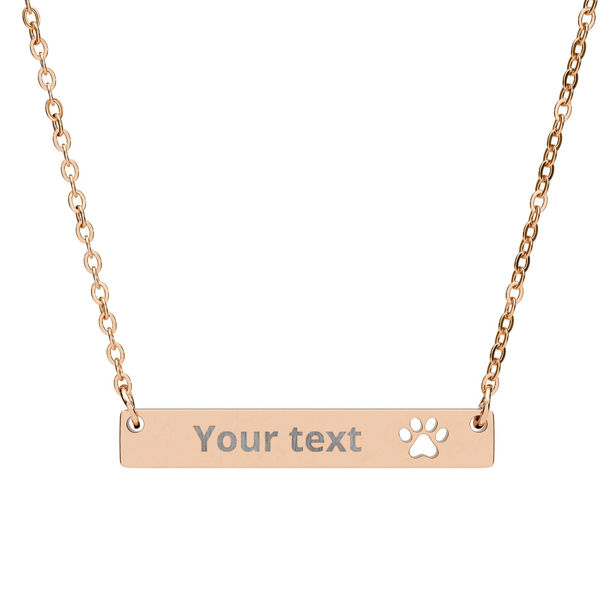 Personalised Pet Name Bar Necklace – Custom Dog & Cat Memorial Necklace, Paw Print Engraved Nameplate, Rose Gold Pet Lover Gift