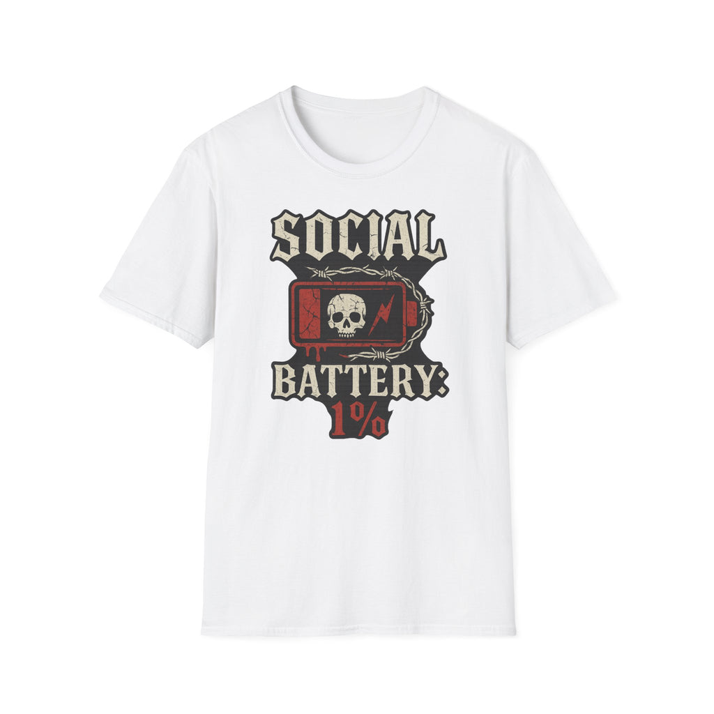 Social Battery Unisex T‑Shirt — Skull Low Battery Graphic Tee