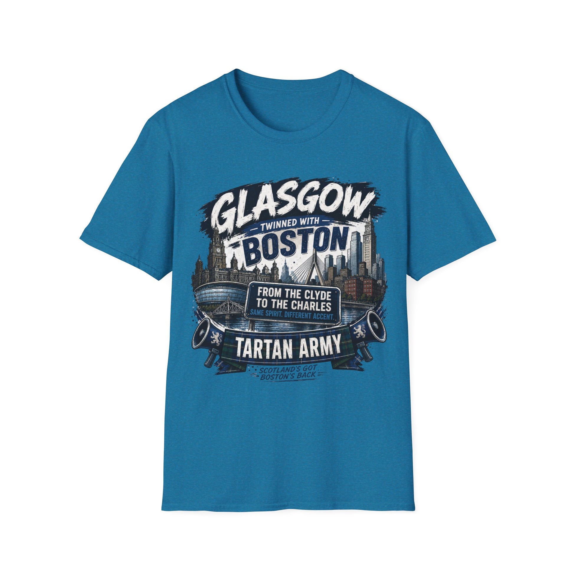 Glasgow Twinned With Boston T-Shirt — 'Tartan Army' City Skyline Tee