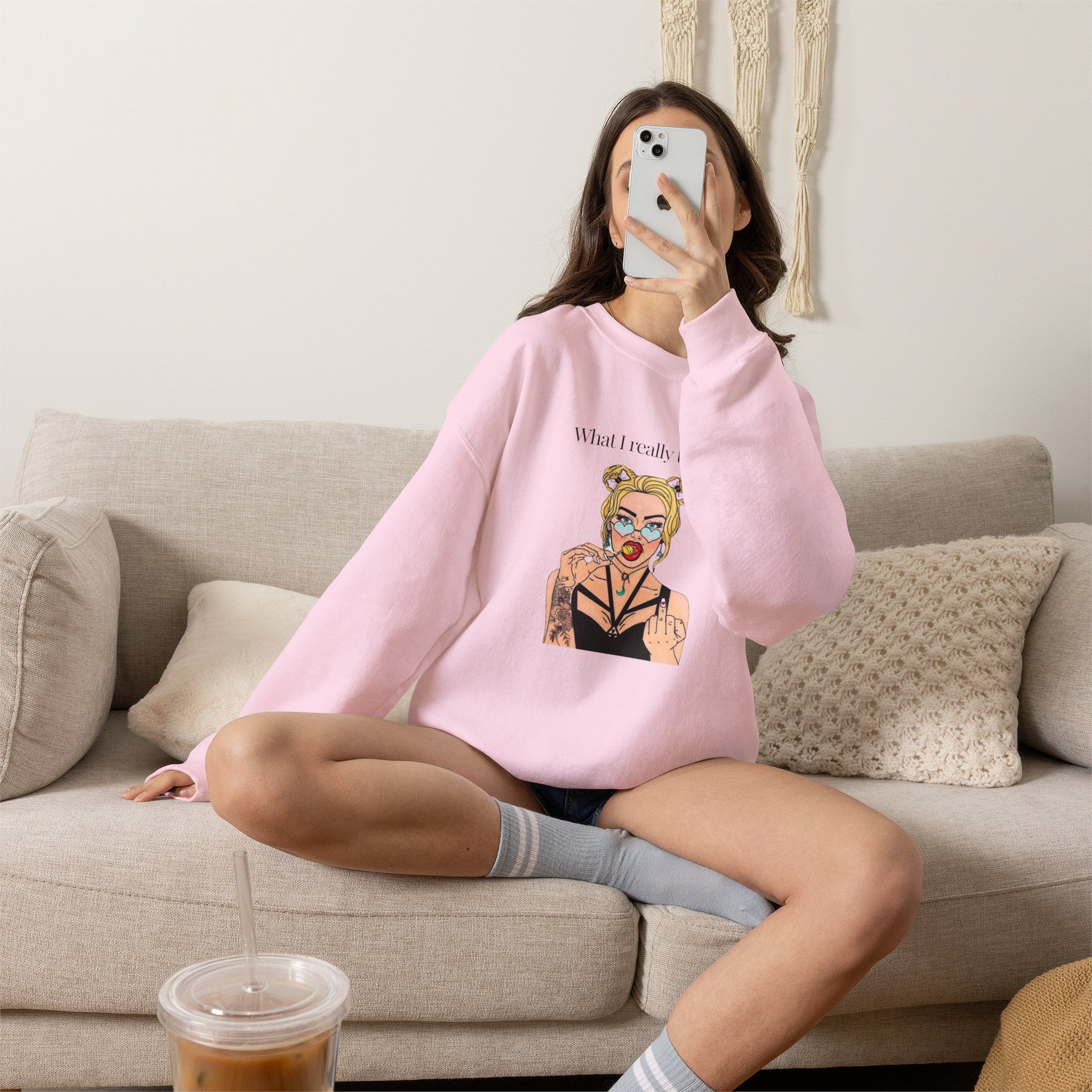 Sweatshirt — "What I Really Think" Edgy Tattooed Pop Art Crewneck