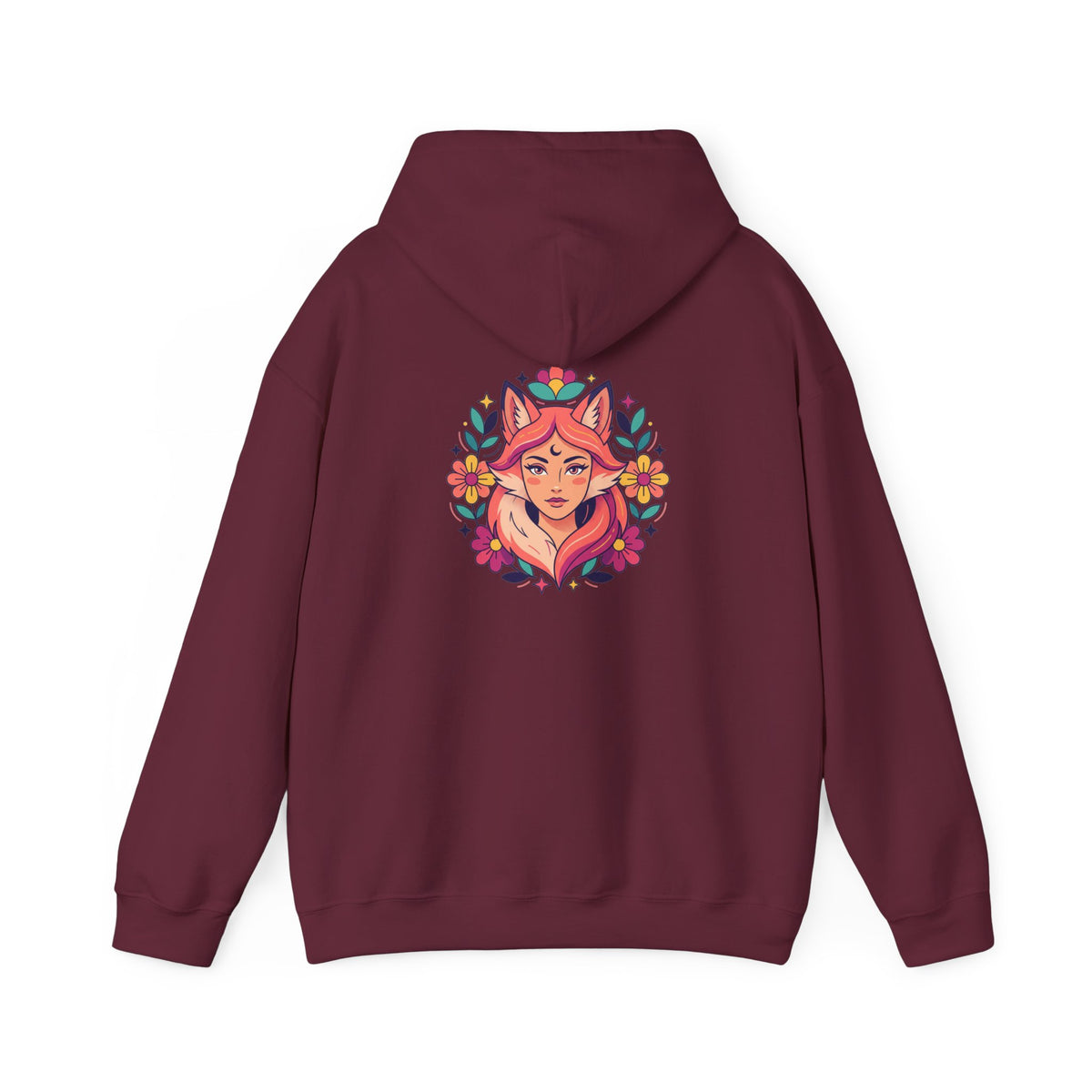 Wild Heart Free Spirit Floral Goddess Fox Hoodie - Front and Back Design