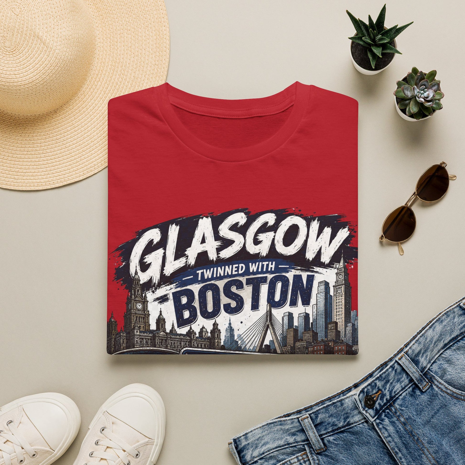 Glasgow Twinned With Boston T-Shirt — 'Tartan Army' City Skyline Tee