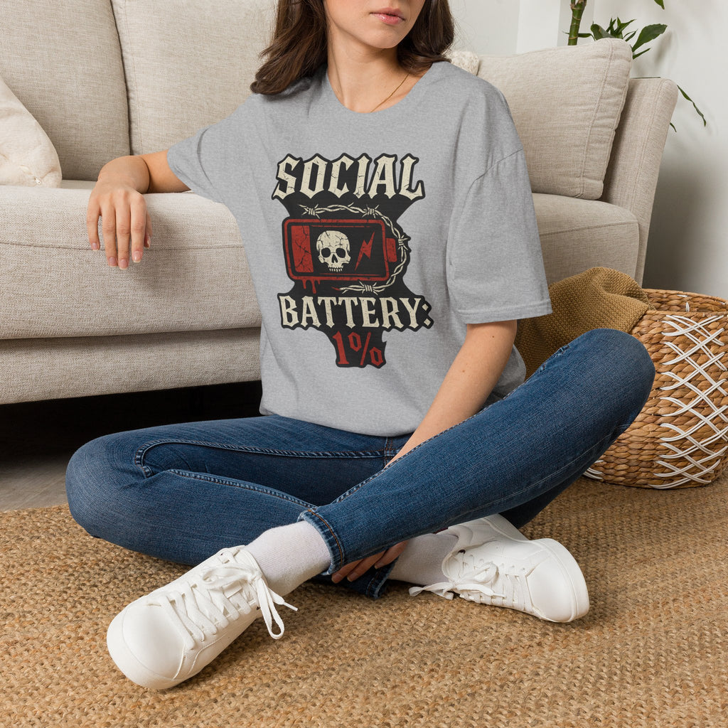 Social Battery Unisex T‑Shirt — Skull Low Battery Graphic Tee