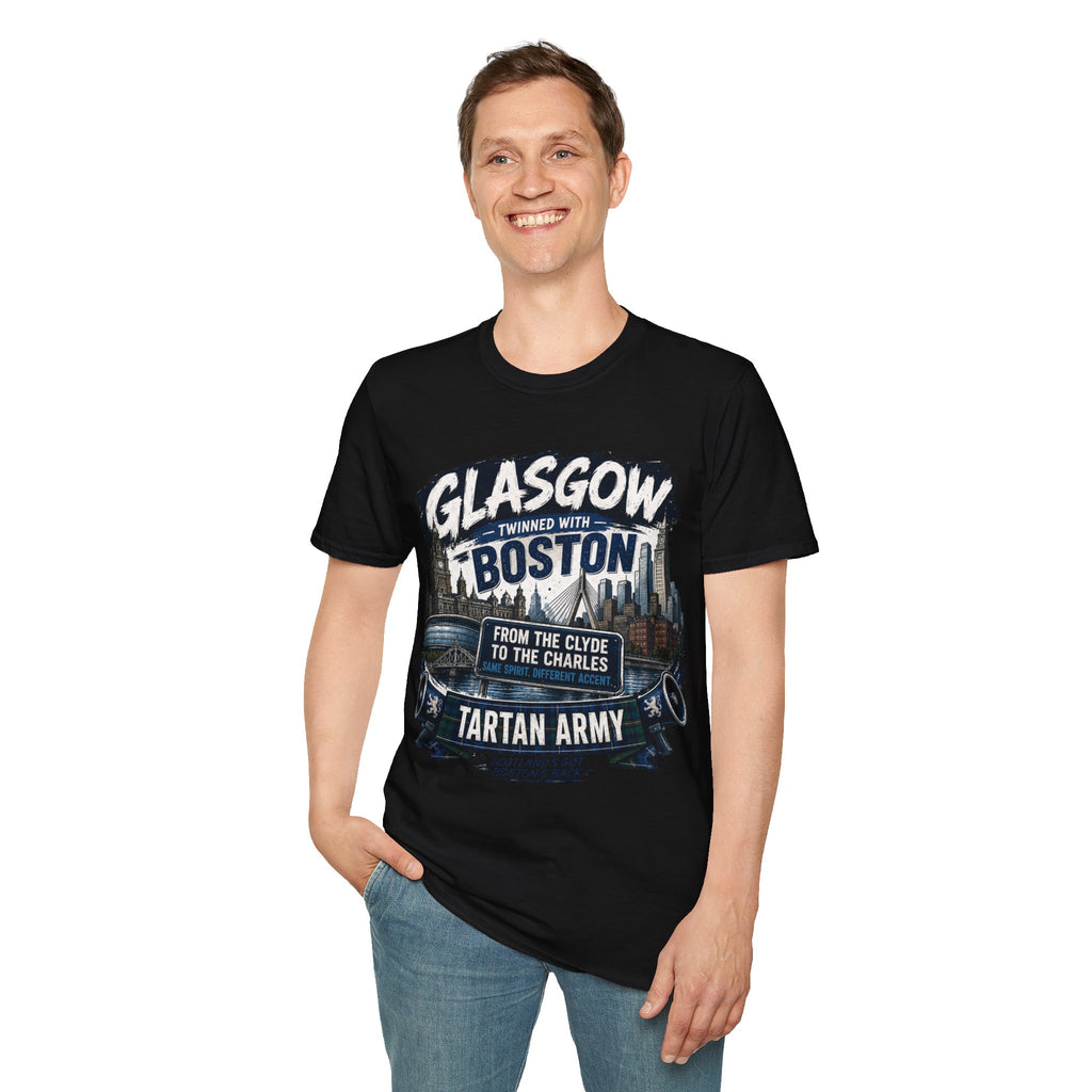 Glasgow Twinned With Boston T-Shirt — 'Tartan Army' City Skyline Tee