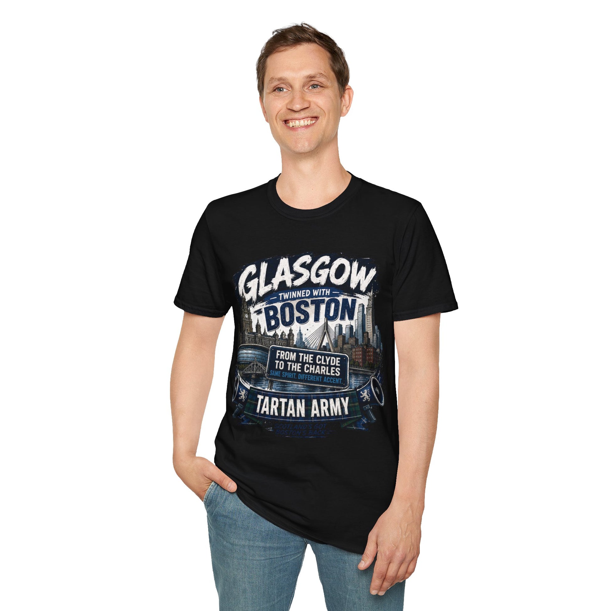 Glasgow Twinned With Boston T-Shirt — 'Tartan Army' City Skyline Tee