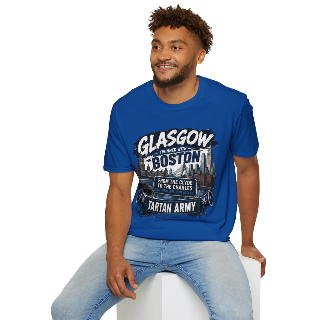 Glasgow Twinned With Boston T-Shirt — 'Tartan Army' City Skyline Tee