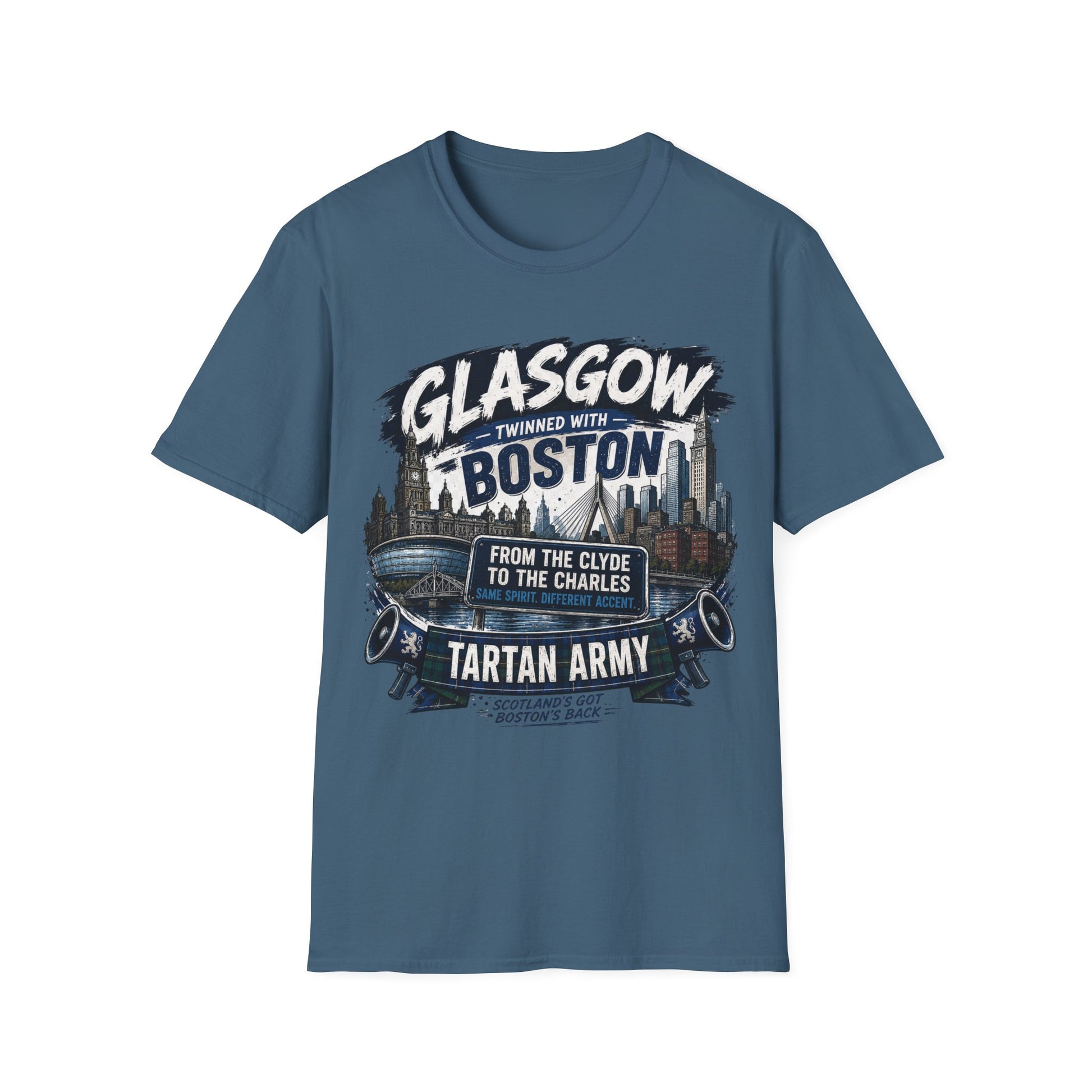 Glasgow Twinned With Boston T-Shirt — 'Tartan Army' City Skyline Tee