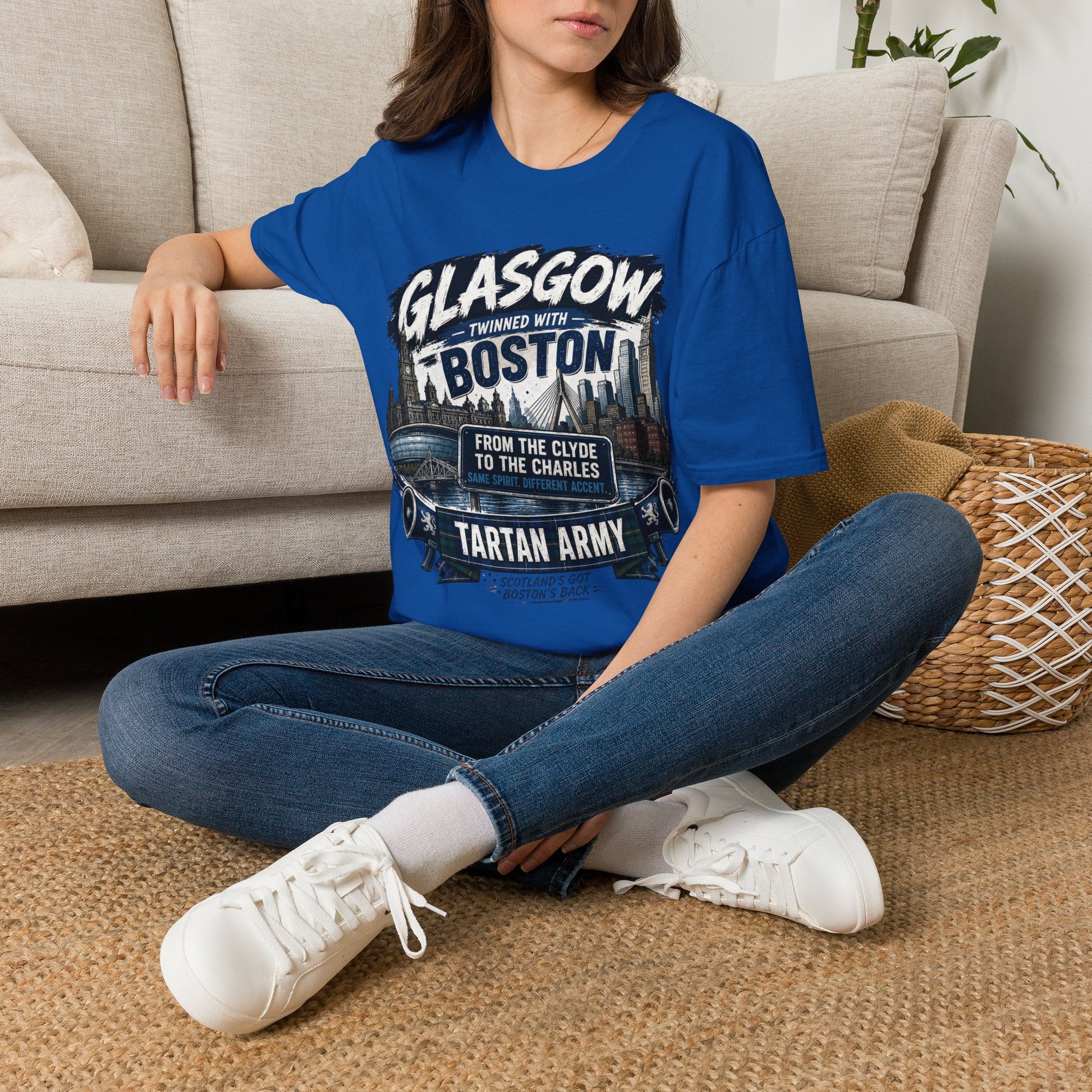 Glasgow Twinned With Boston T-Shirt — 'Tartan Army' City Skyline Tee