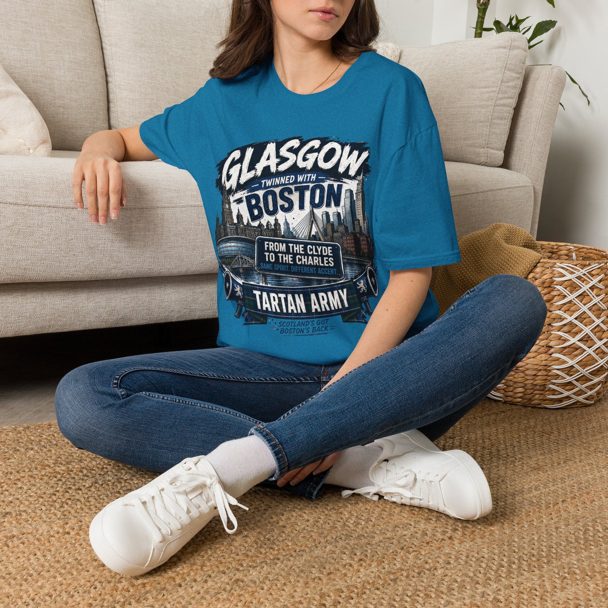 Glasgow Twinned With Boston T-Shirt — 'Tartan Army' City Skyline Tee