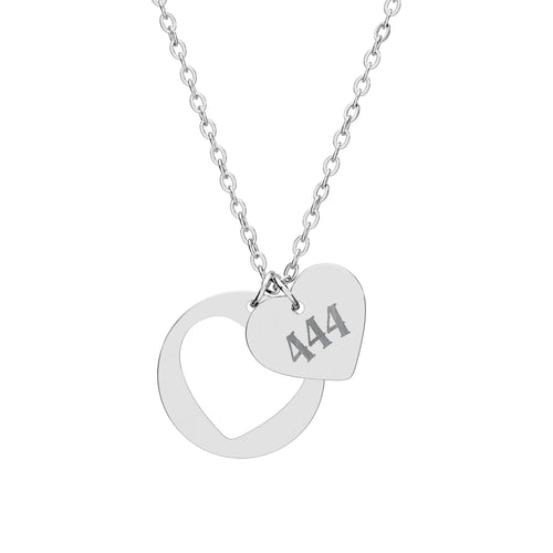 444 Angel Number Protection Necklace – Engraved Heart Cutout Pendant in Silver Stainless Steel, Rose Gold & Gold