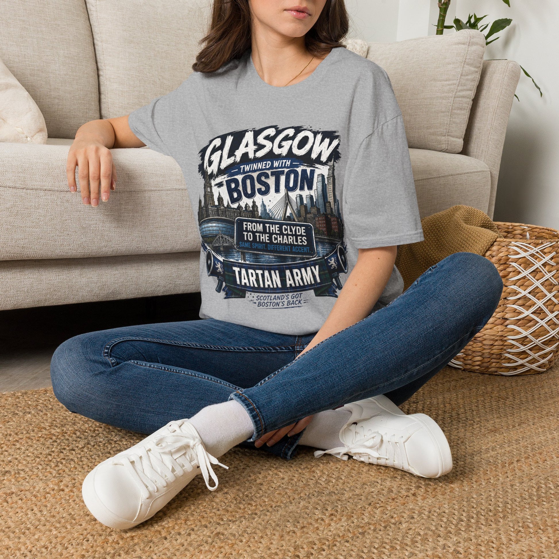 Glasgow Twinned With Boston T-Shirt — 'Tartan Army' City Skyline Tee