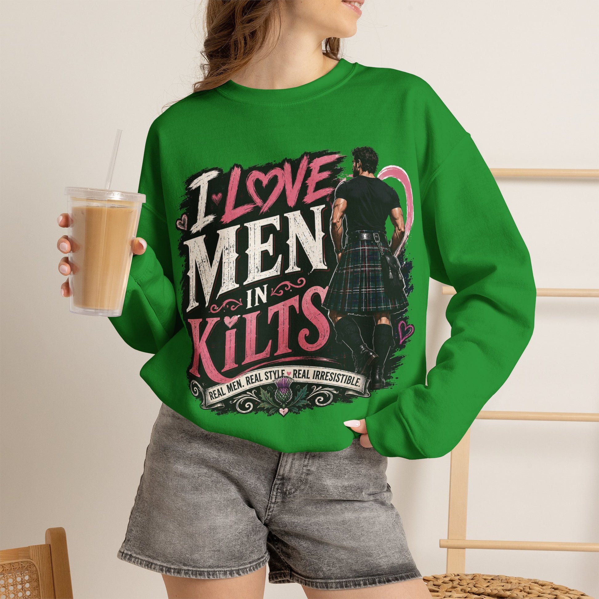 Crewneck Sweatshirt - "I Love Men in Kilts" Scottish Highland Kilt Lover Sweater