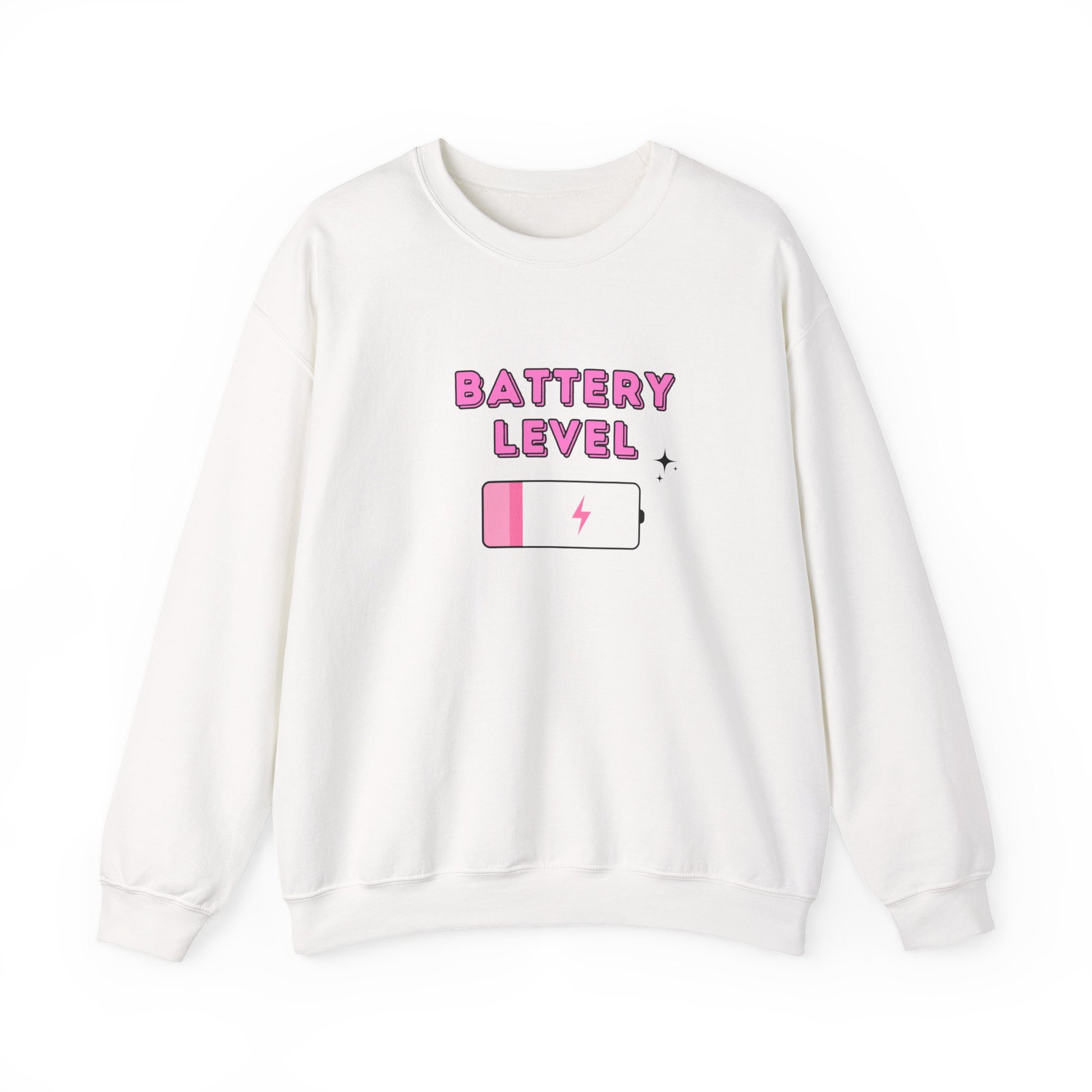 Battery Level Crewneck Sweatshirt — Cute Pink Low Battery Graphic