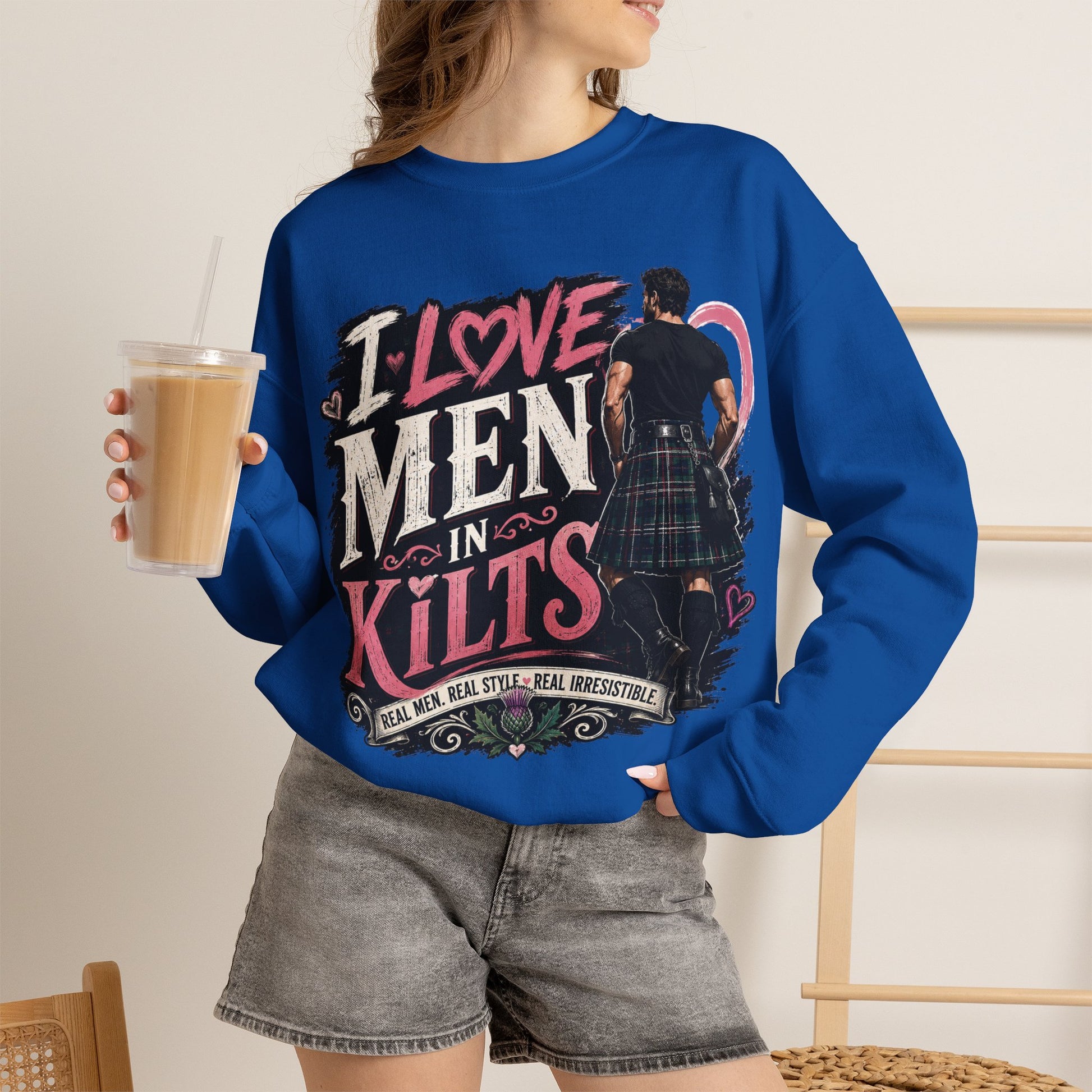 Crewneck Sweatshirt - "I Love Men in Kilts" Scottish Highland Kilt Lover Sweater