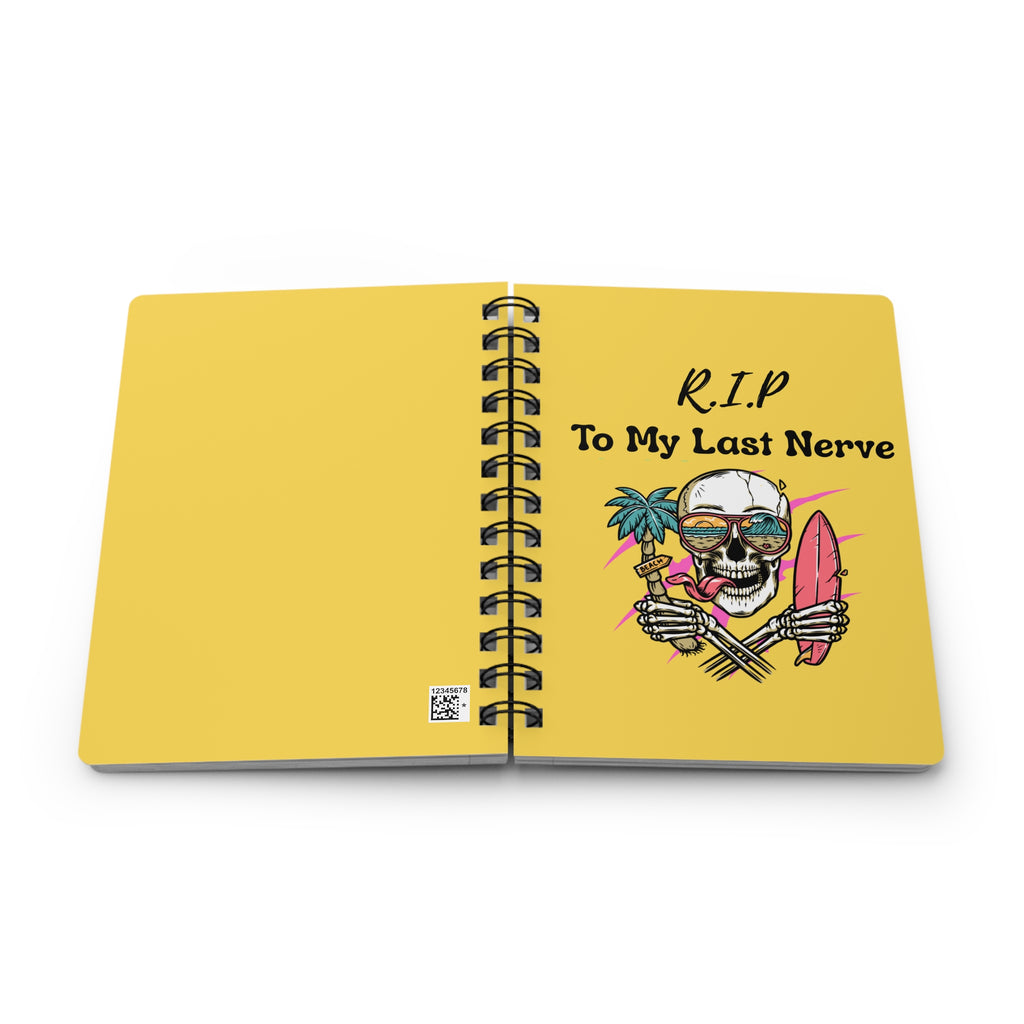 Spiral Journal — "R.I.P. To My Last Nerve" Skull Surf Notebook
